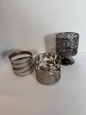 Bath & Bodyworks 3 Wick Candle Holders Set of 3, Iron Gate, Owl, Glitter Ribbon